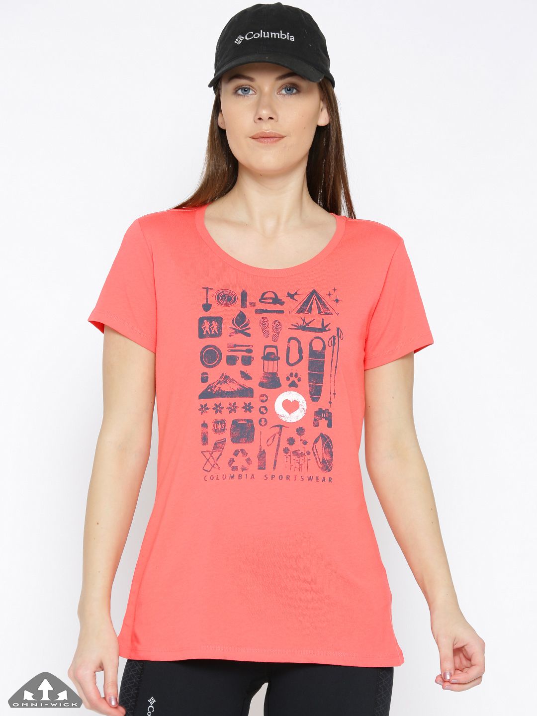 Columbia Women Coral Pink Printed Camp Stamp Performance Outdoor & Training T-shirt Price in India