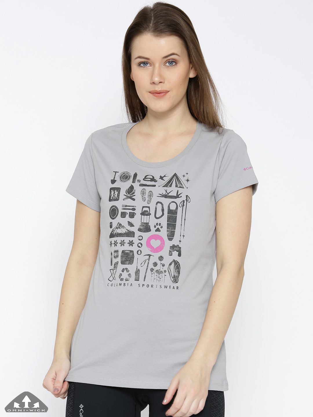 Columbia Women Grey Printed Camp Stamp Performance Outdoor & Training T-shirt Price in India