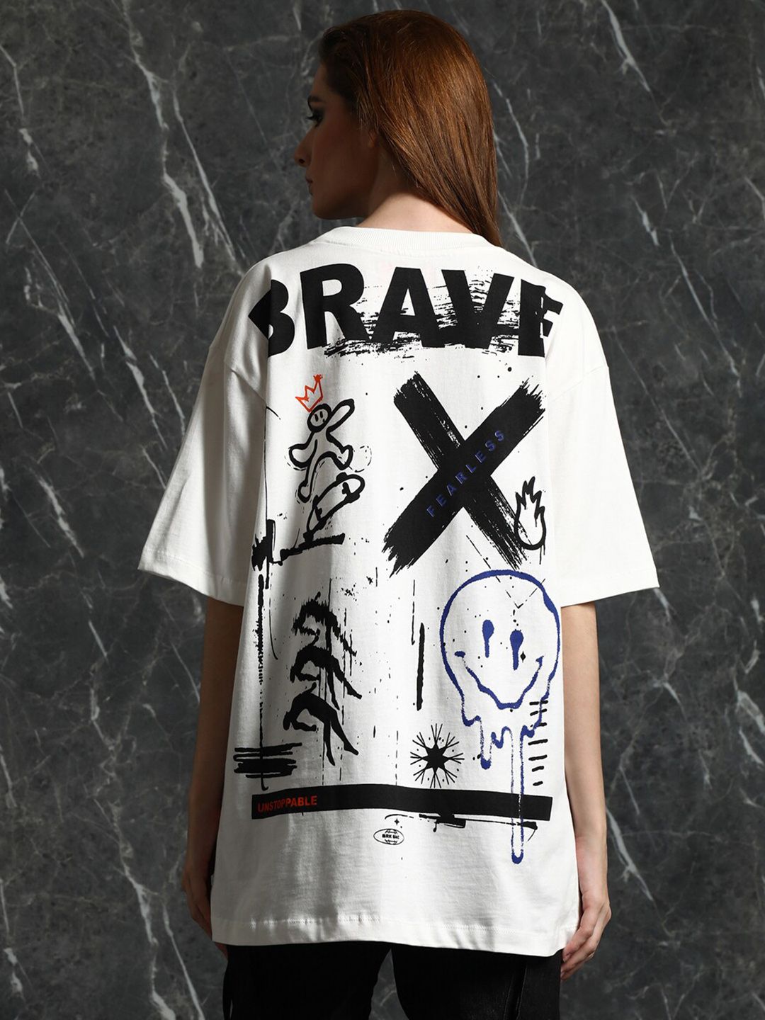 Breakbounce Women Off White Printed T-shirt Price in India