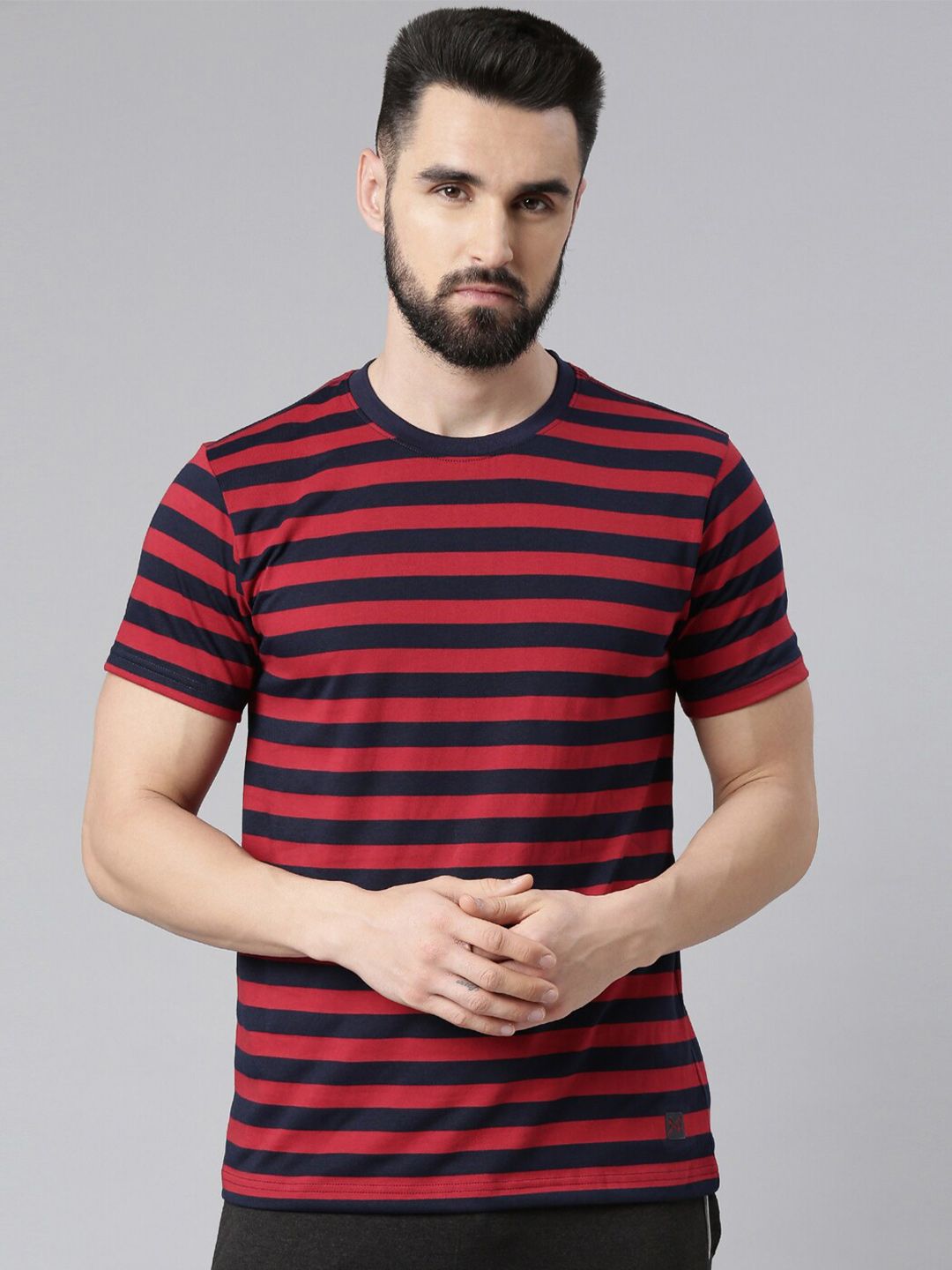 Force NXT Super Combed Cotton Men Striped Round Neck T-Shirt