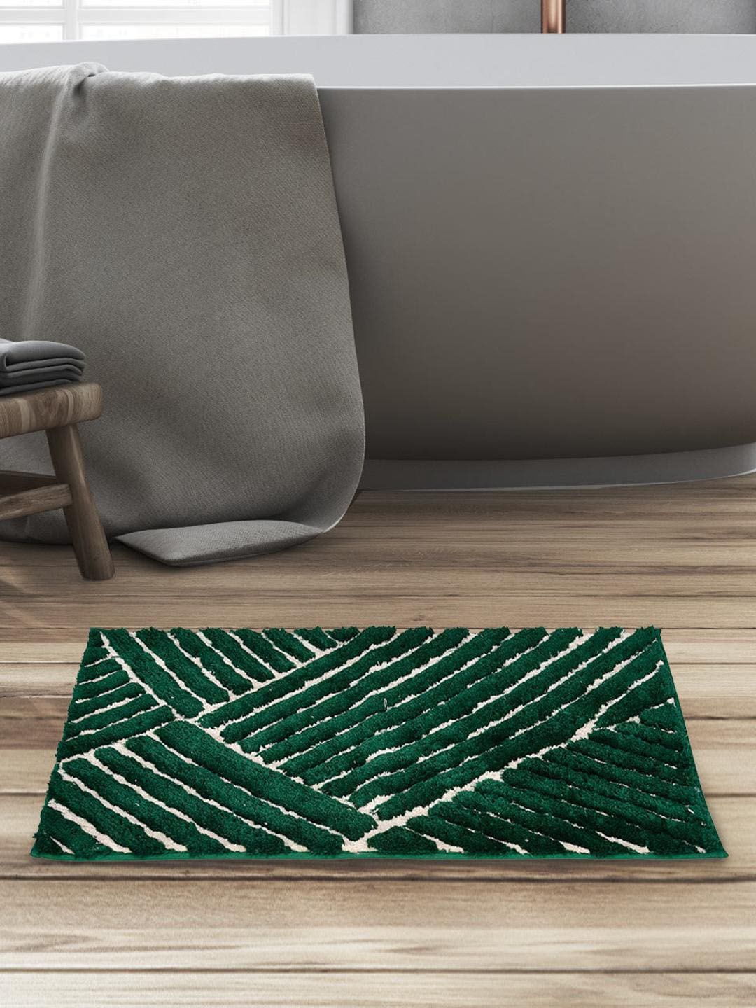 Athome by Nilkamal Green Abstract 600 GSM Anti Skid Bath Rug