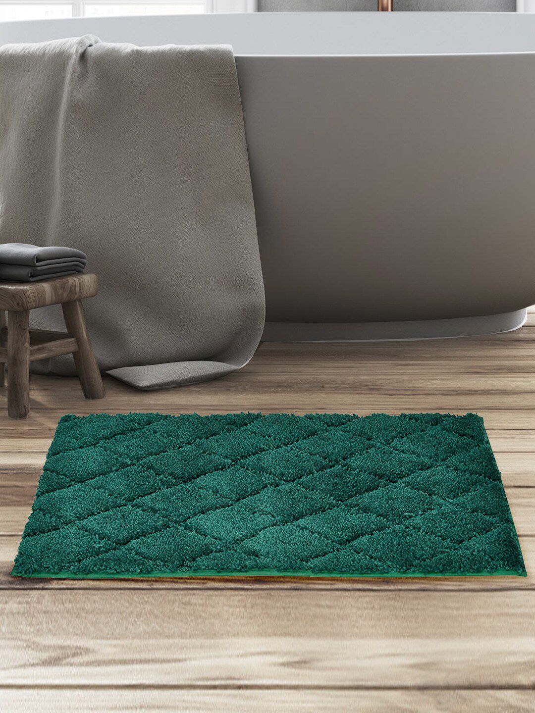 Athome by Nilkamal Green Rectangle 600 GSM Anti Skid Bath Mat