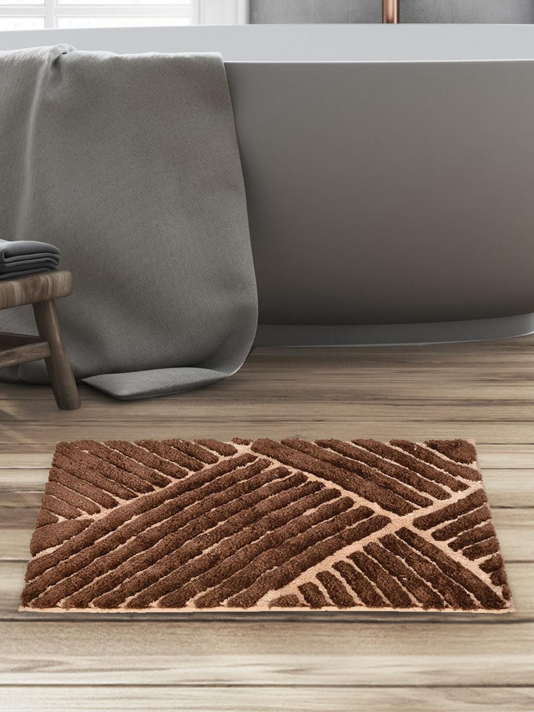 Athome by Nilkamal Dark Brown Abstract 600 GSM Anti Skid Bath Mat