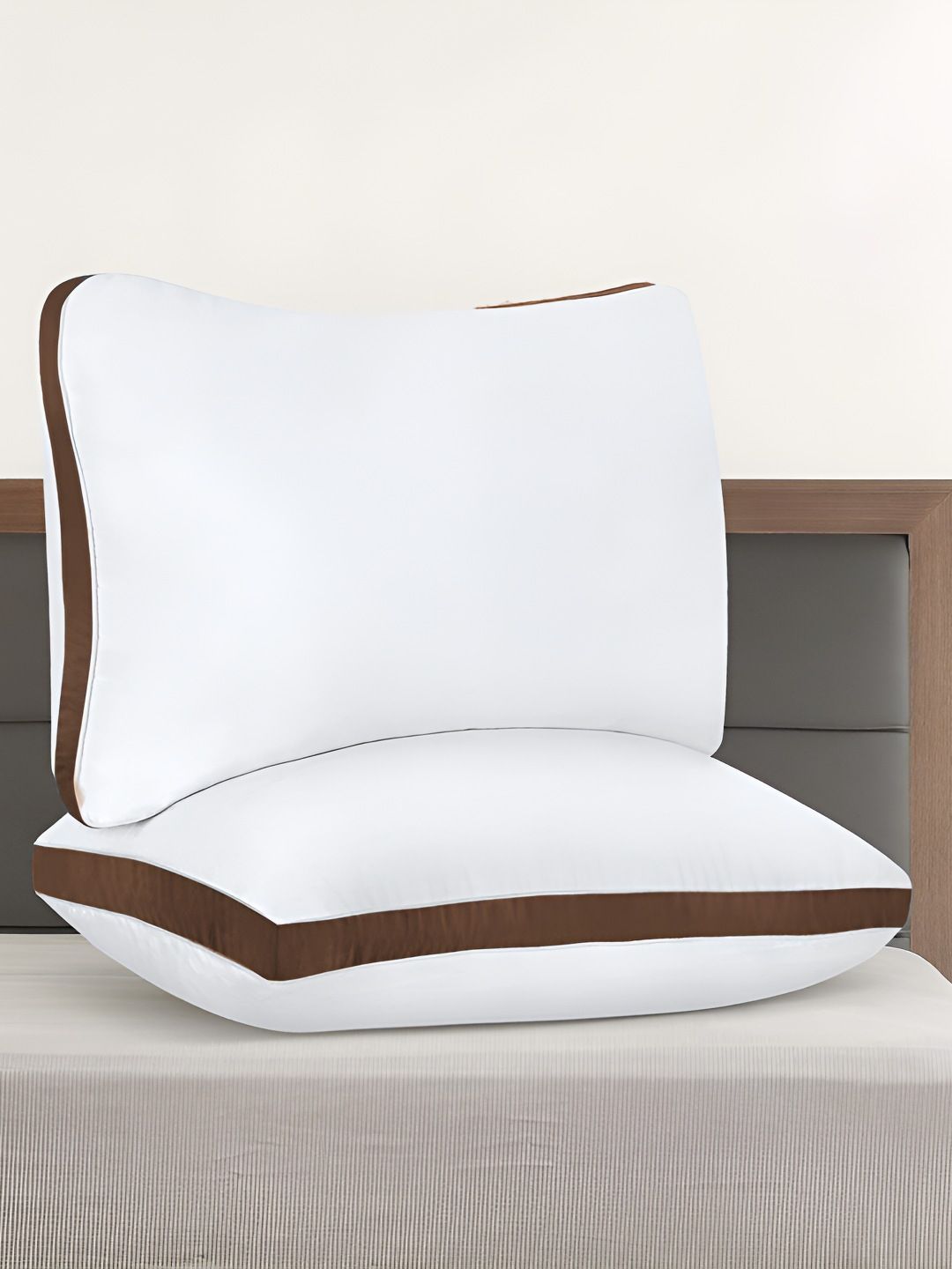 Mom's Moon White Solid Polyester Breathable Set of 2 Medium Fibre Sleep Pillow-60.96 x 40.64 x 12.7 cm