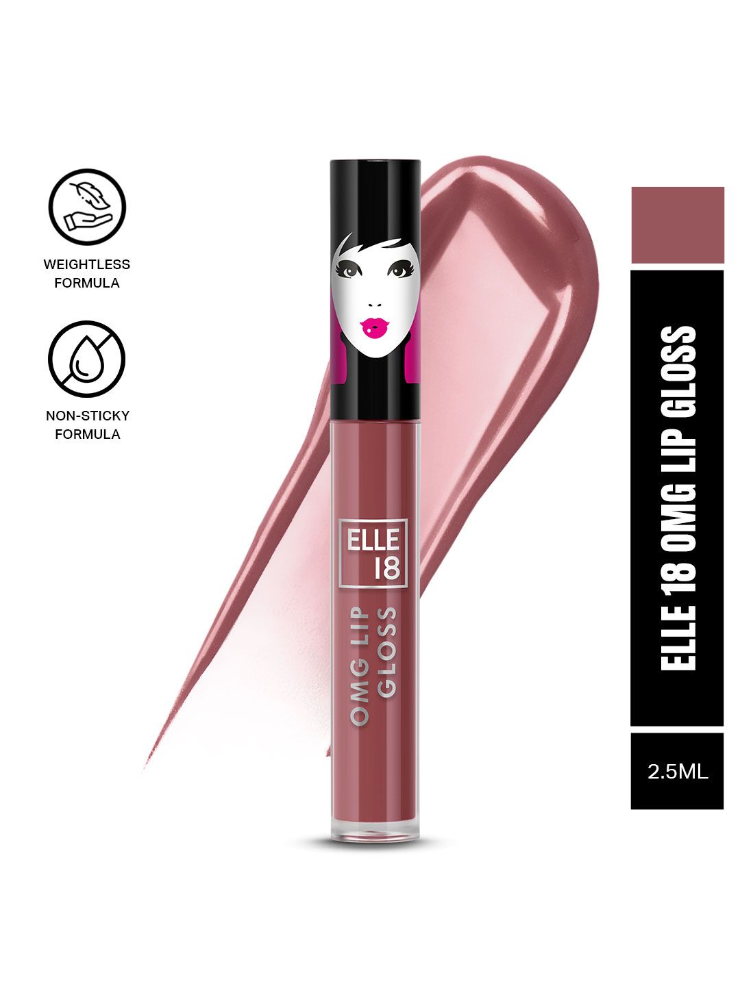 ELLE 18 Lightweight OMG Lip Gloss with Jojoba Oil & Olive Oil 2.5 ml - Honeyed Hush