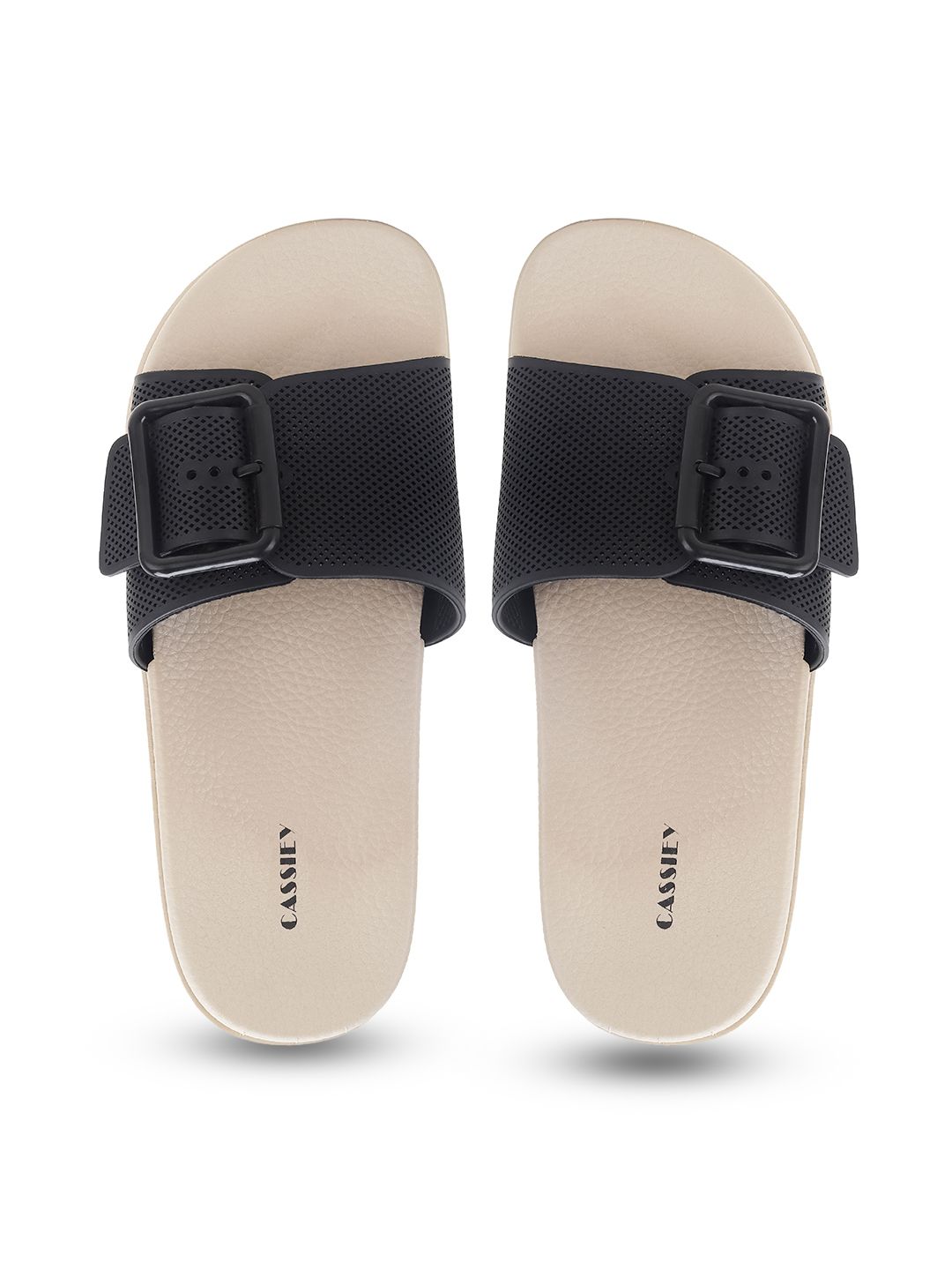 CASSIEY Women Textured Rubber Sliders With Buckle