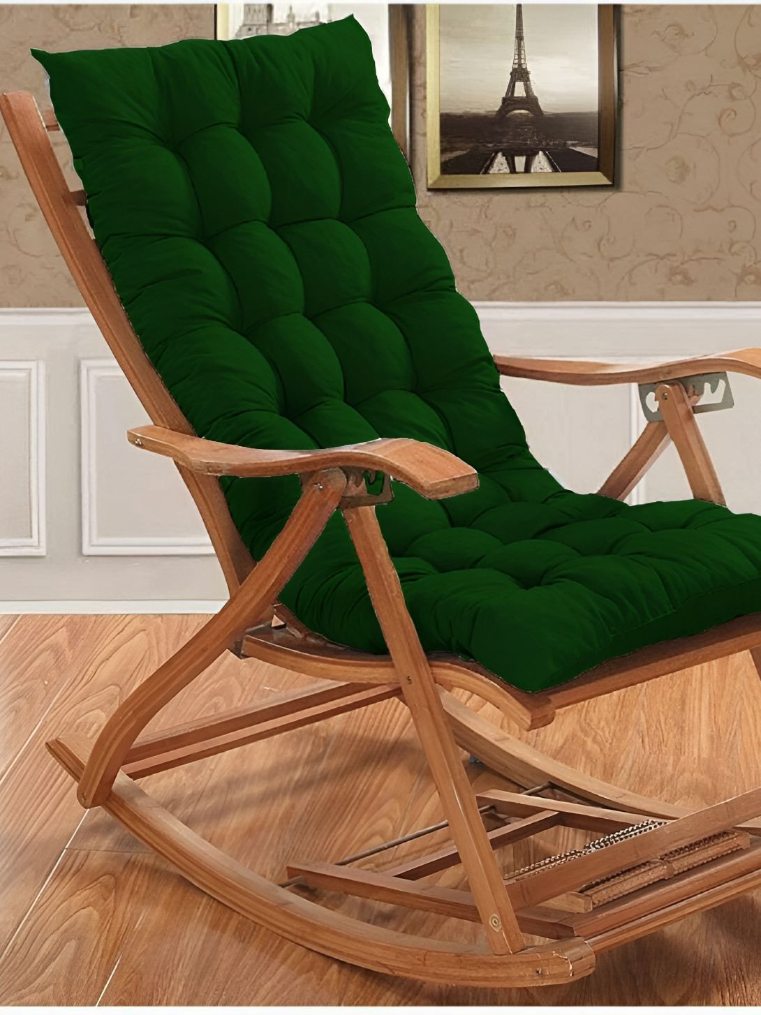 DADDY COOL Green Rectangle Cotton Filled Rocking Chair Cushion