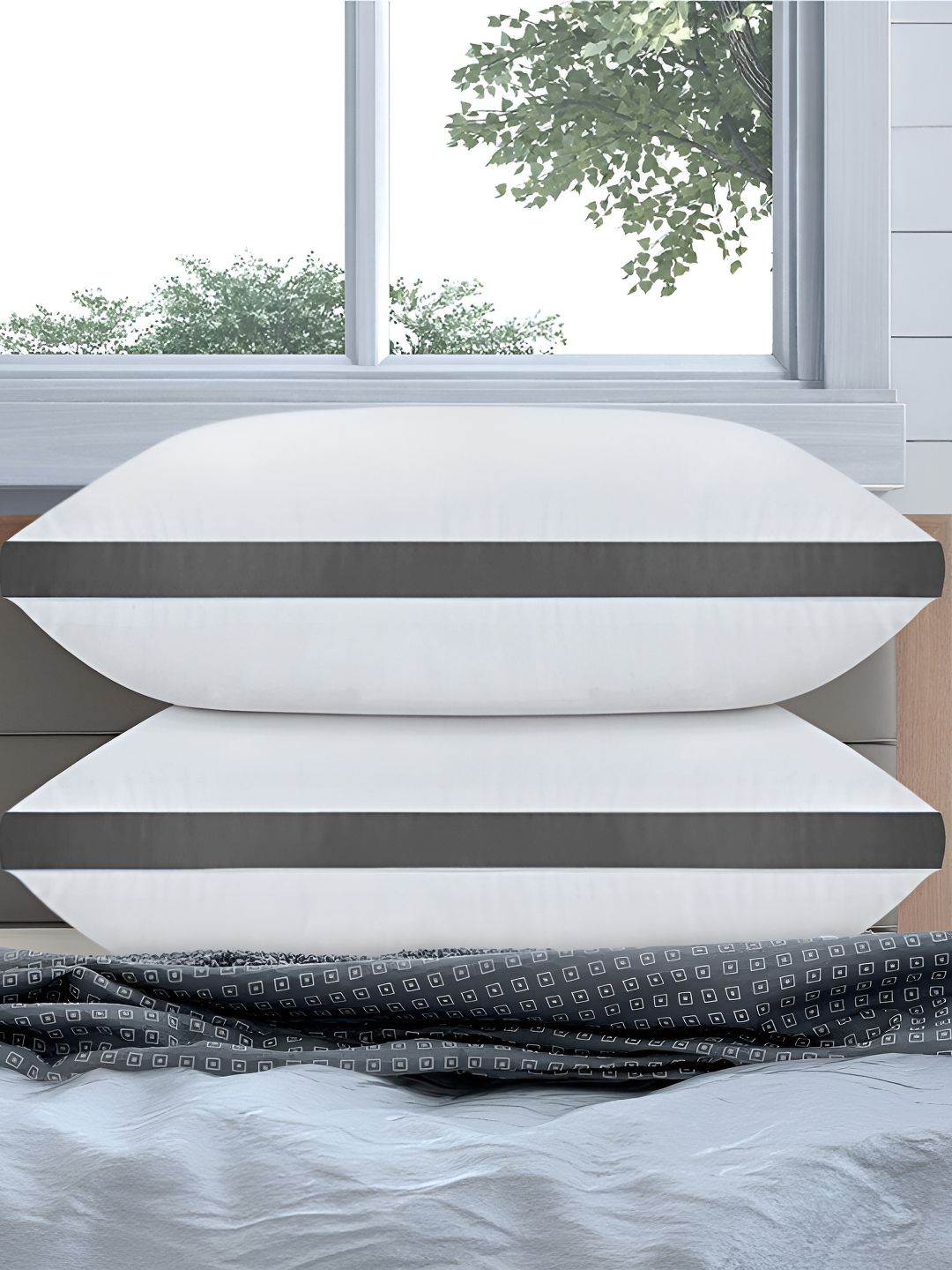 DADDY COOL White Solid Polyester Breathable Set of 2 Medium Fibre Sleep Pillow-40.64 x 60.96 x 12.7 cm
