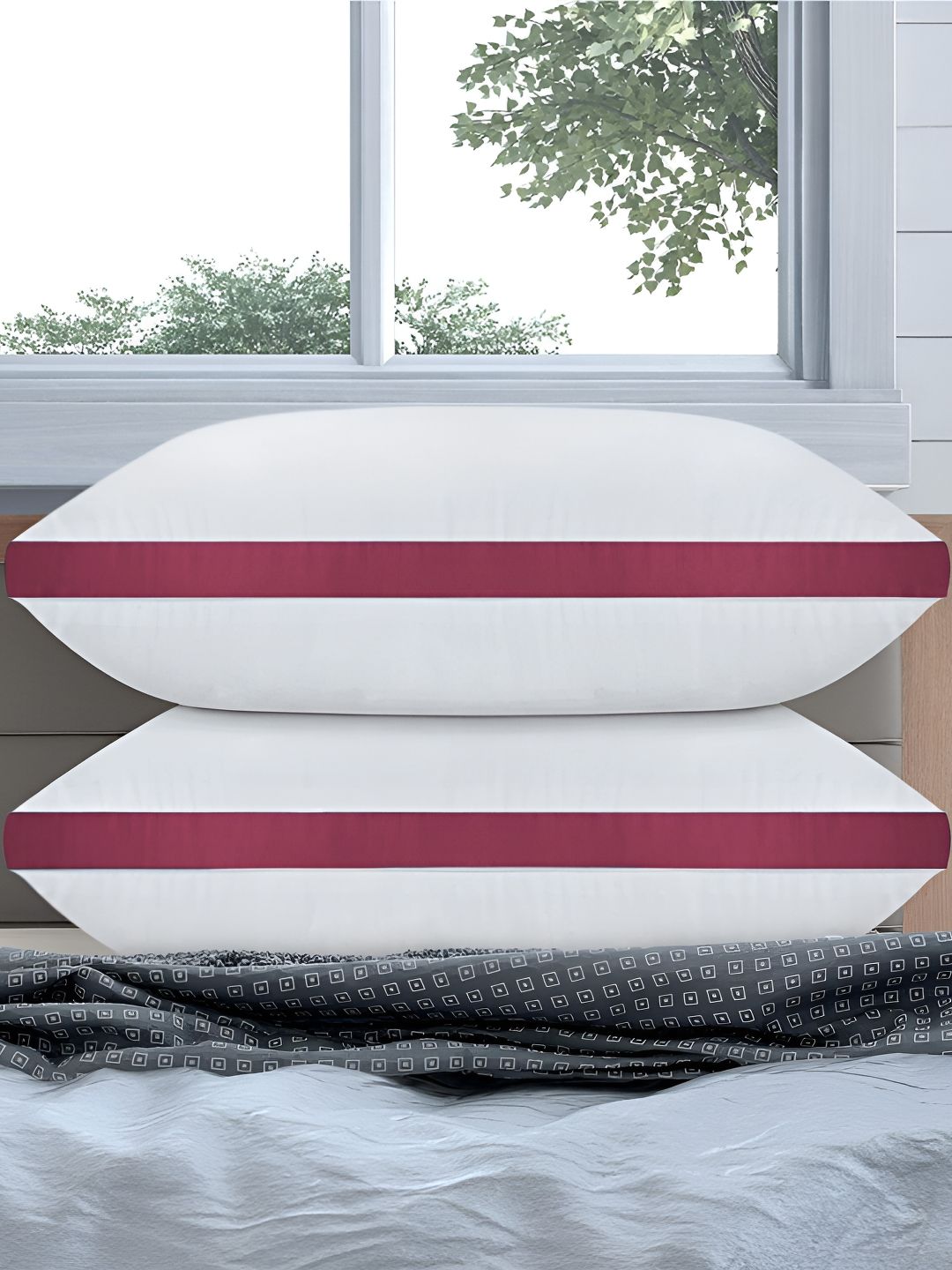DADDY COOL White Solid Polyester Breathable Set of 2 Medium Fibre Sleep Pillow-60.96 x 40.64 x 17.78 cm