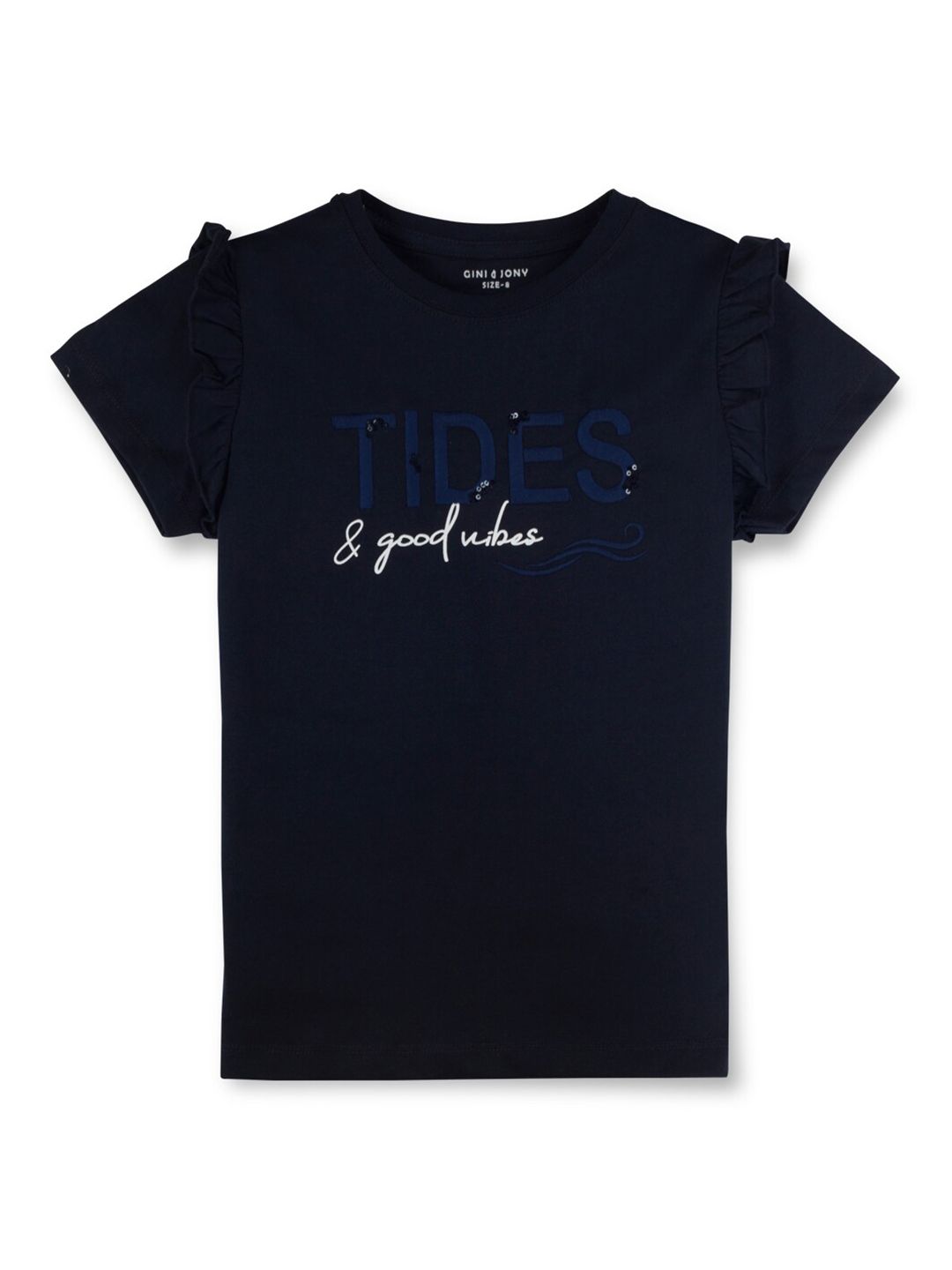 Gini and Jony Girls Typography Printed Ruffles Detail Cotton Top