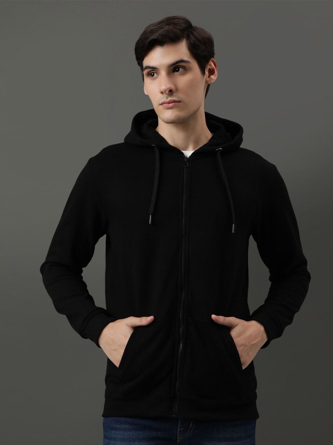 ADRO Long Sleeves Cotton Hood Front-Open Sweatshirt