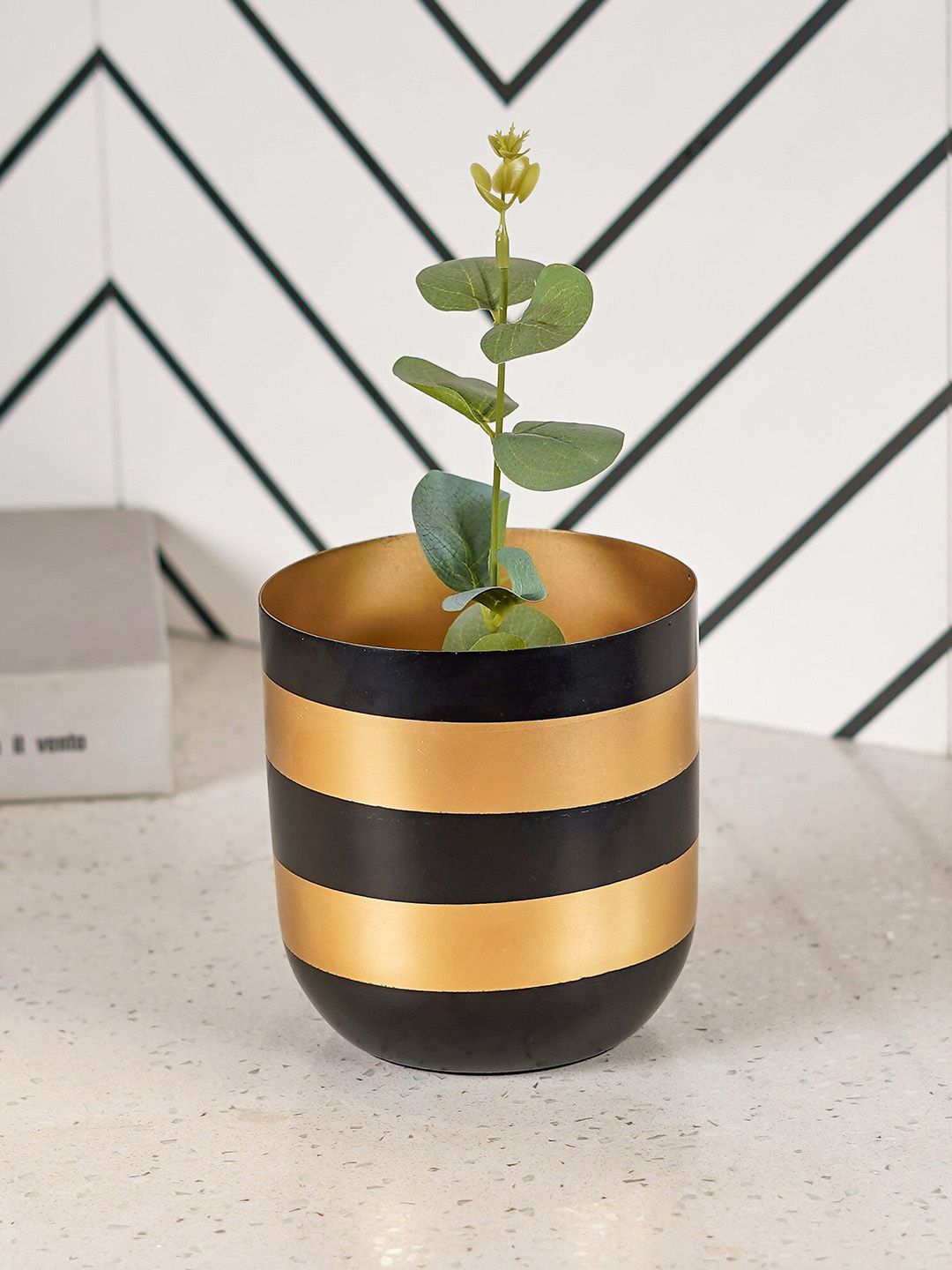THE ARTMENT Black & Gold-Toned Striped Metal Planters