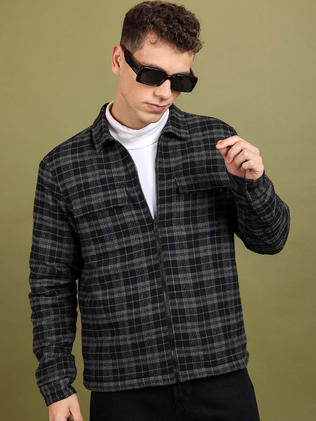 HIGHLANDER Checked Spread Collar Flannel Checked Shirt