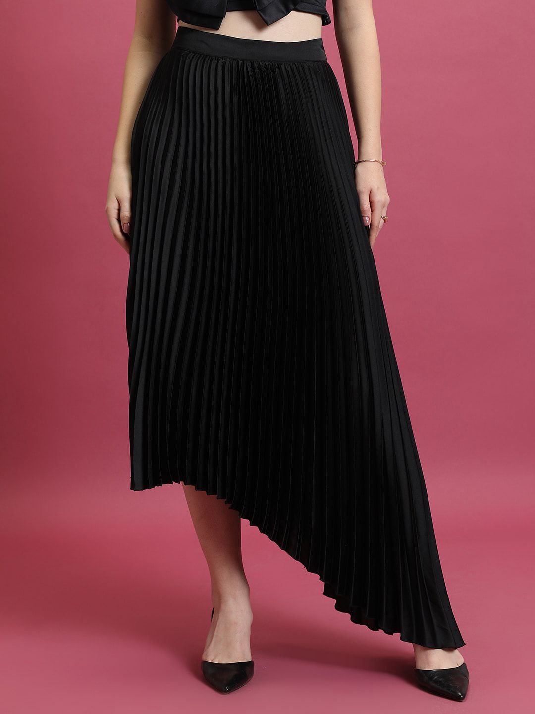 KETCH High Accordion Pleated High Low Flared Midi Skirt Price in India