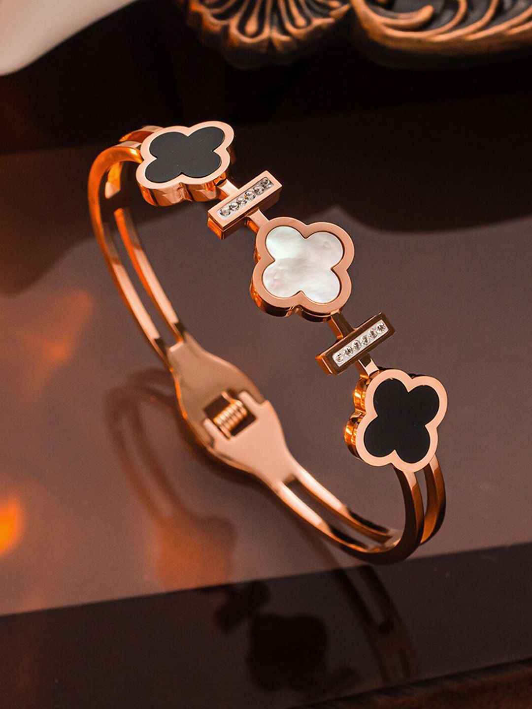 Buy Designs & You Rose Gold-Plated Clover Leaf Design Bangle-Style