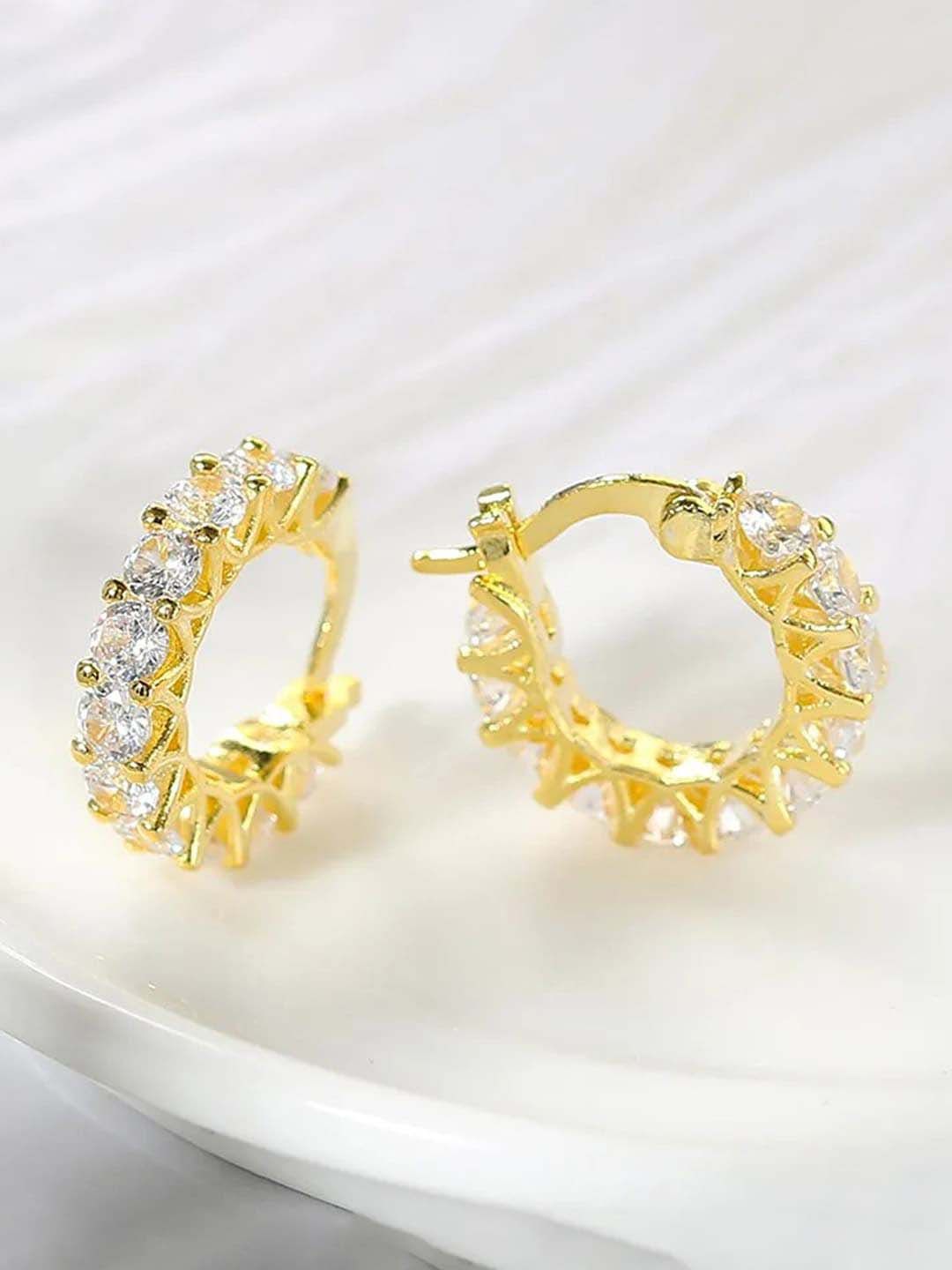Designs & You Gold Plated American Diamond Studded Hoop Earrings