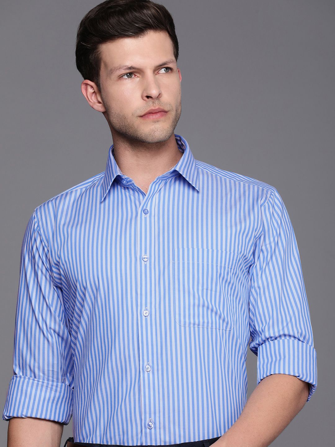 Raymond Men Slim Fit Striped Pure Cotton Formal Shirt