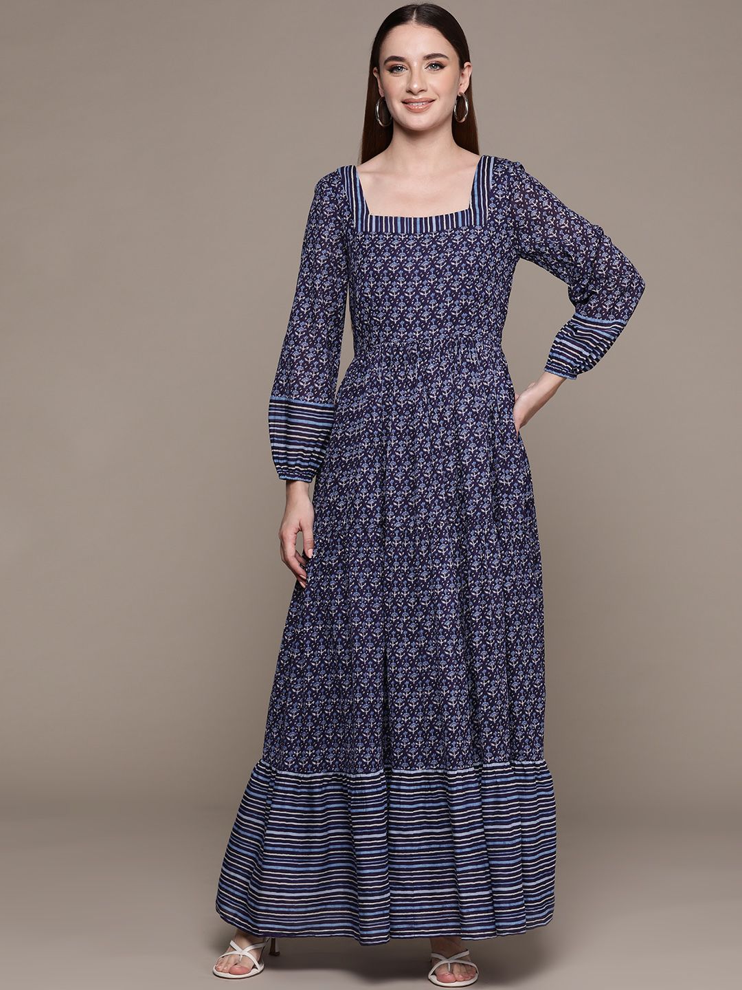 aarke Ritu Kumar Floral Print Puff Sleeve A-Line Maxi Dress Price in India