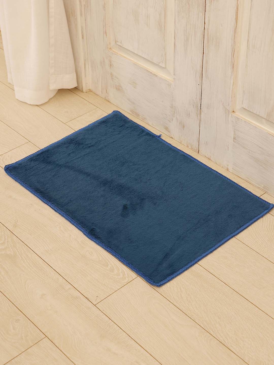 Ariana Navy Blue Texture 1000 GSM Microfiber Bath Rugs
