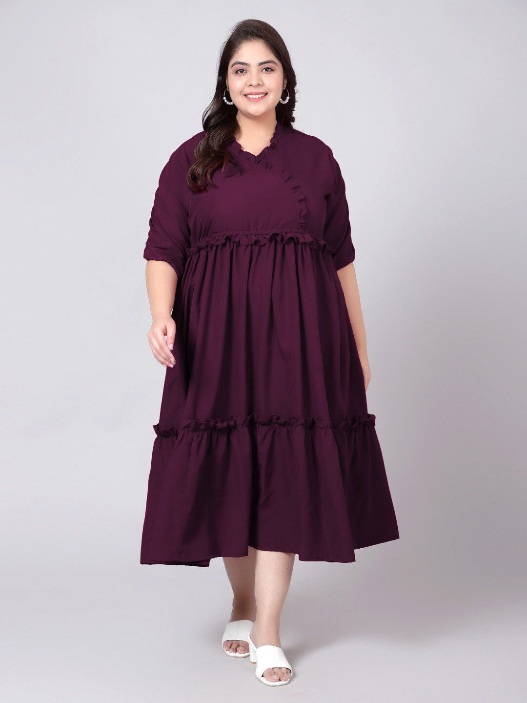 Indietoga Plus Size Ruffled Tiered Empire Maxi Dress Price in India