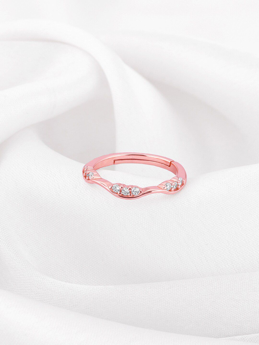 GIVA GIVA 925 Sterling Silver Rose Gold-Plated Zircon-Studded Tune of Wave Finger Ring