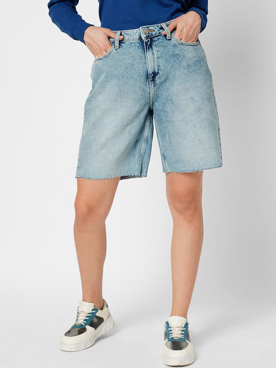 ONLY Women Washed High-Rise Pure Cotton Denim Shorts Price in India