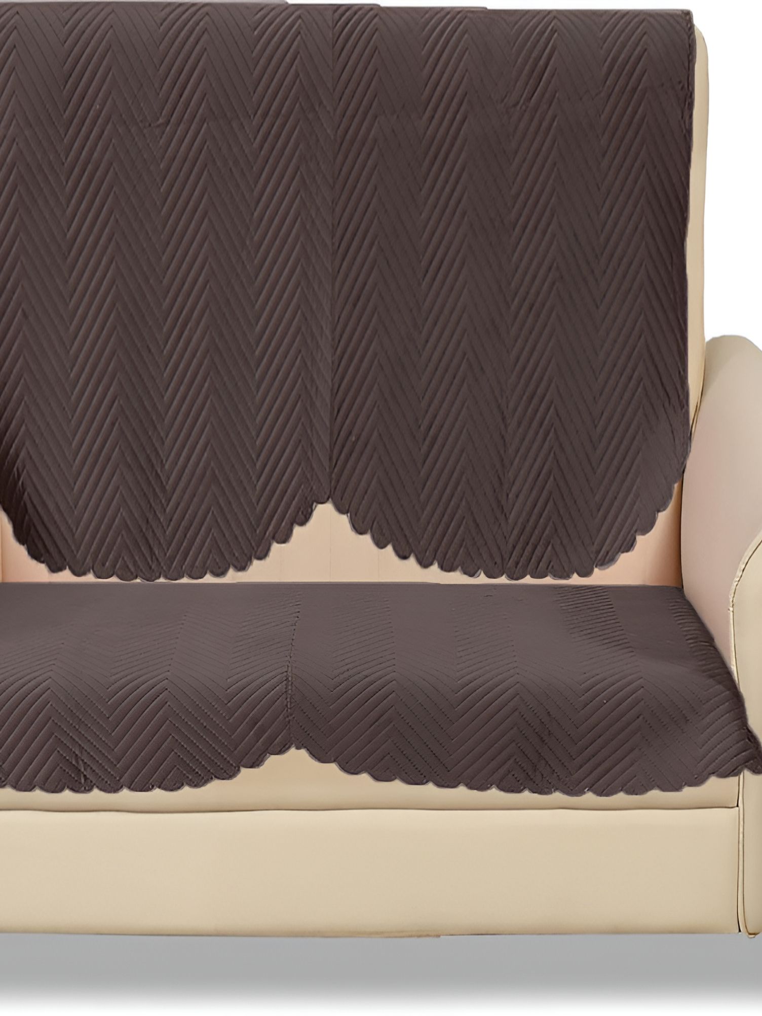 Sparrow world Premium Quilted Chevron Velvet 2PC Straight 2 Seater Sofa Cover-46x27In