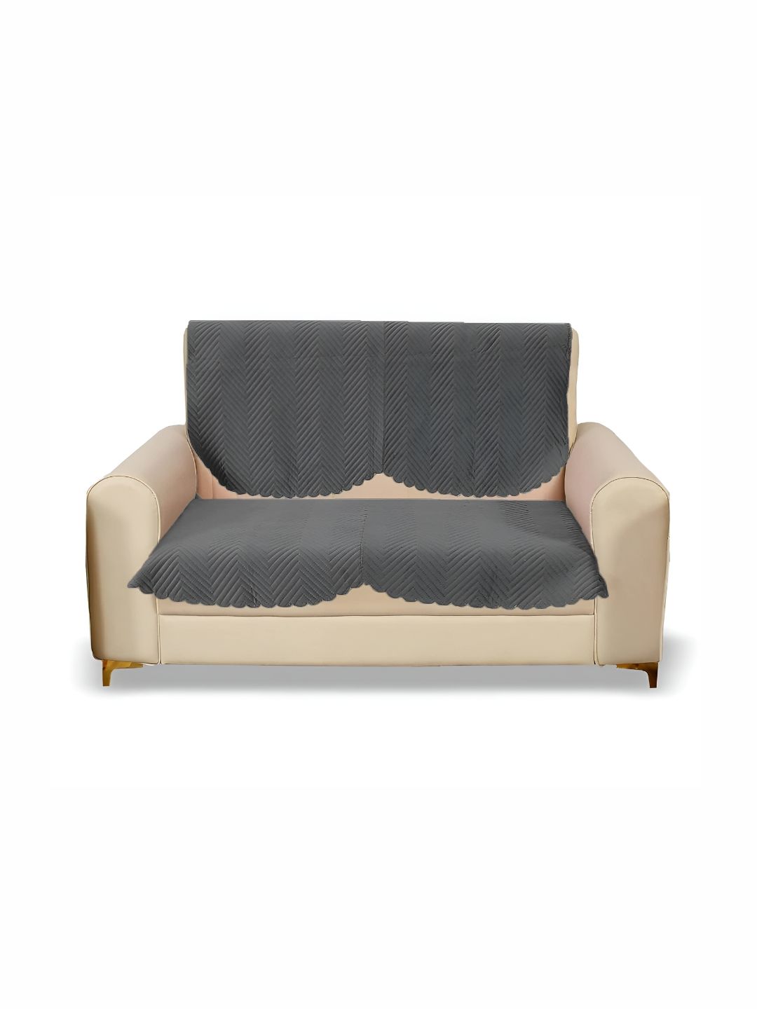 Sparrow world Premium Quilted Chevron Velvet 2PC Straight 2 Seater Sofa Cover-27x46In