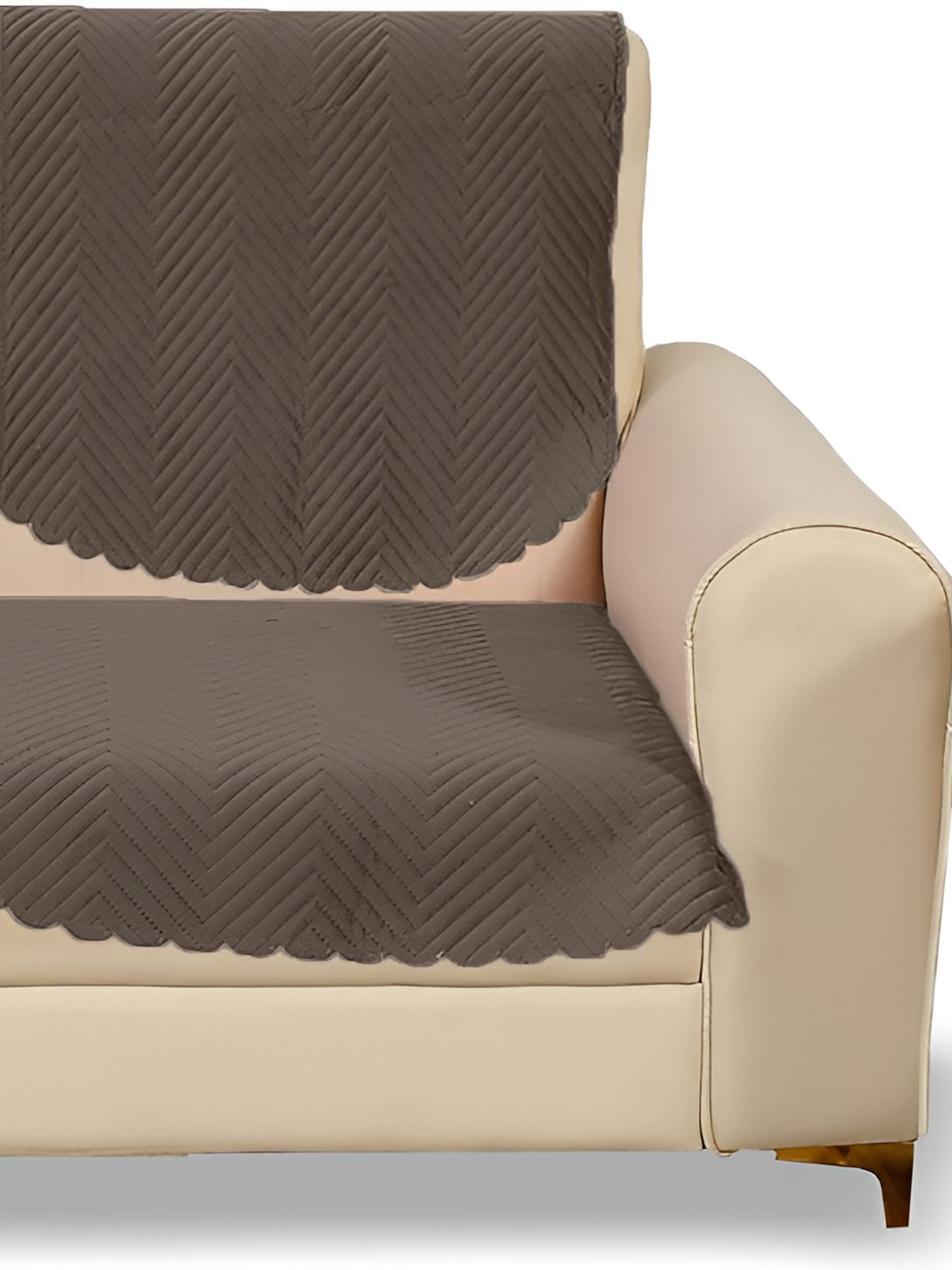 Sparrow world Brown Chevron Velvet Quilted 2PC Straight 2 Seater Sofa Cover-27x46In