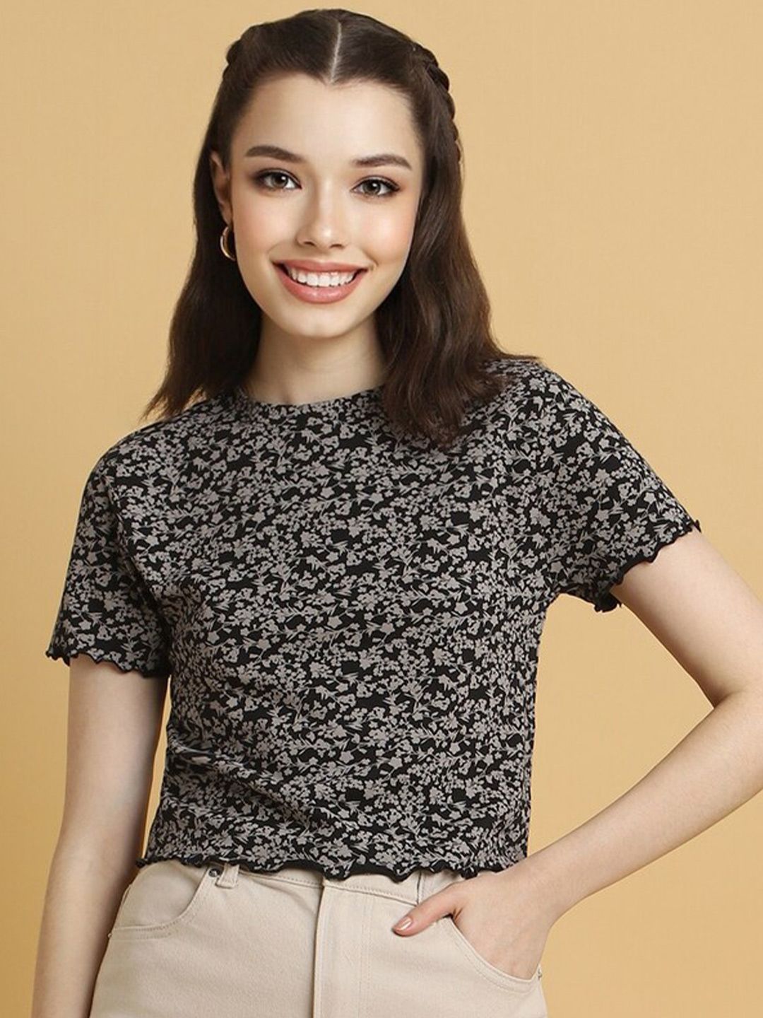 FOREVER 21 Floral Printed Fitted Crop Top Price in India