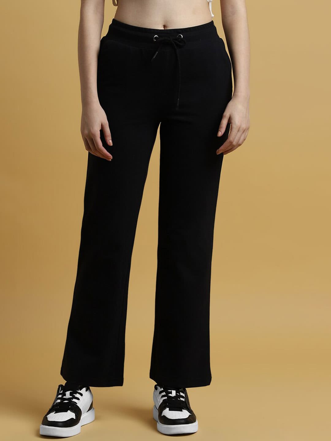 FOREVER 21 Women Black Regular Fit Parallel Trousers Price in India