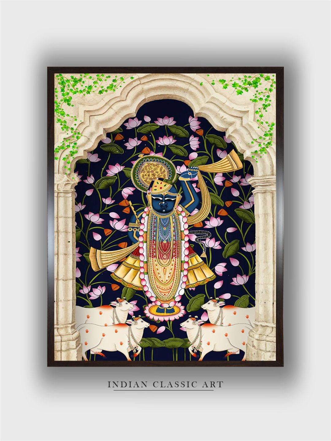 INDIAN CLASSIC ART INDIAN CLASSIC ART Navy Blue & Beige Religious Wooden Hanging Wall Art