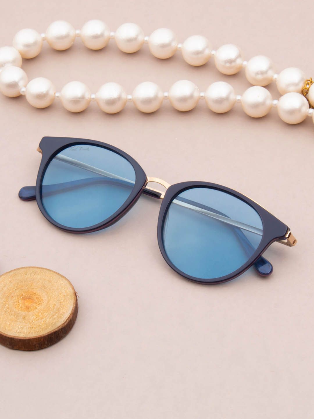 Ted Smith Unisex Round Sunglasses with Polarised Lens-BRIAN_PUR GLD