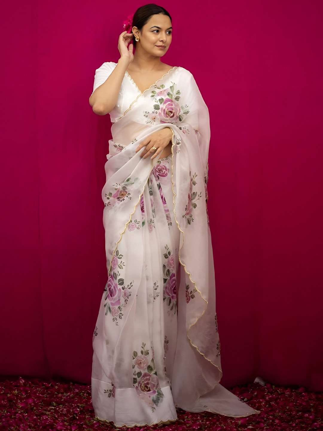 Anouk Floral Printed Organza Saree Price in India