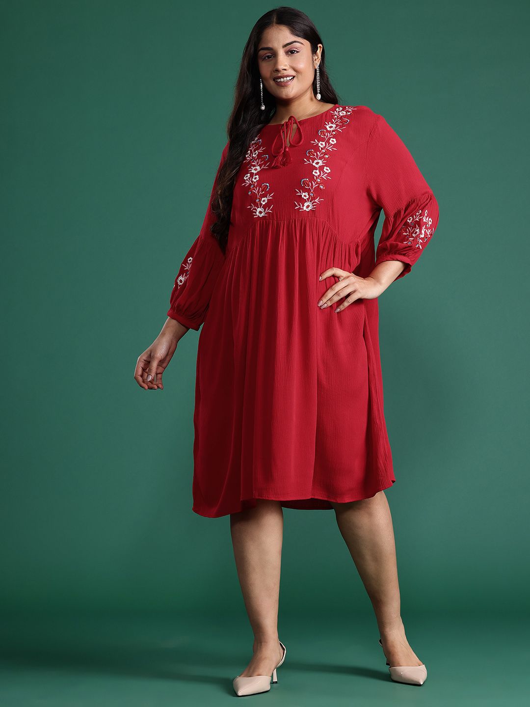 Buy DressBerry Curve Plus Size Floral Embroidered A-Line Dress - Dresses  for Women 25981634