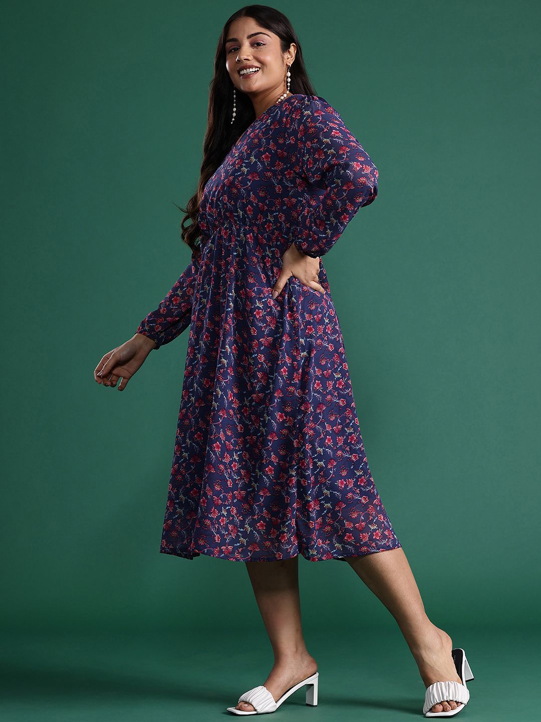 Buy DressBerry Curve Plus Size Floral Print A-Line Midi Dress - Dresses for  Women 25981636 | Myntra