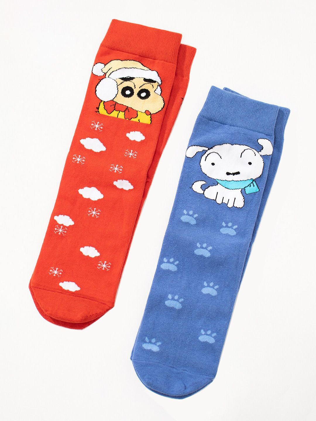 Thela Gaadi Pack Of 2 Shinchan & Shiro Patterned Calf-Length Socks