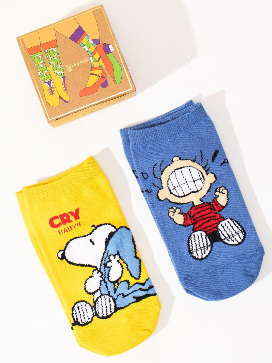 THELA GAADI Unisex Pack Of 2 Peanuts Snoopy Patterned Low-cut Ankle Length Socks