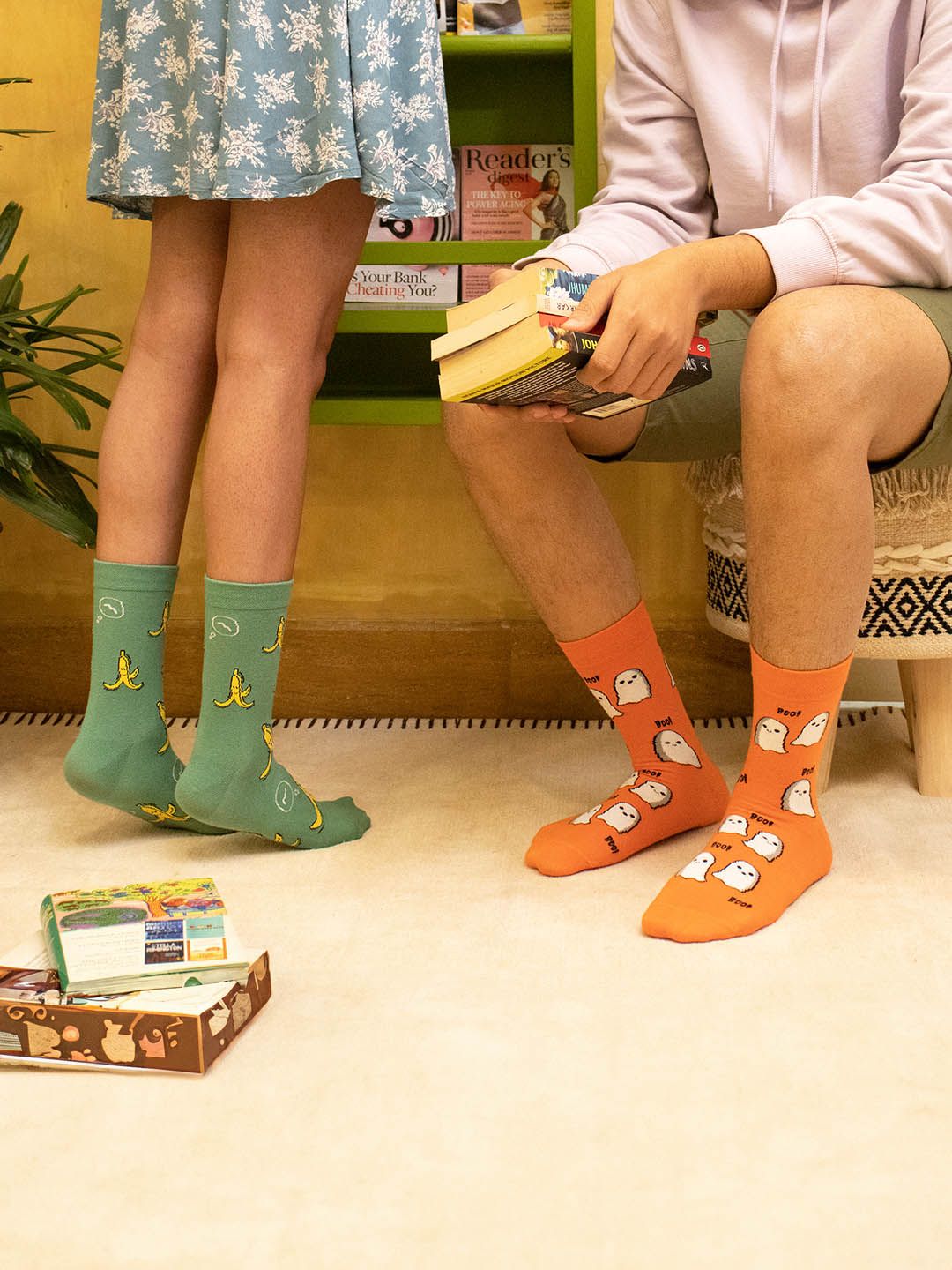 Thela Gaadi Unisex Pack Of 2 Patterned Mid-Calf Length Socks