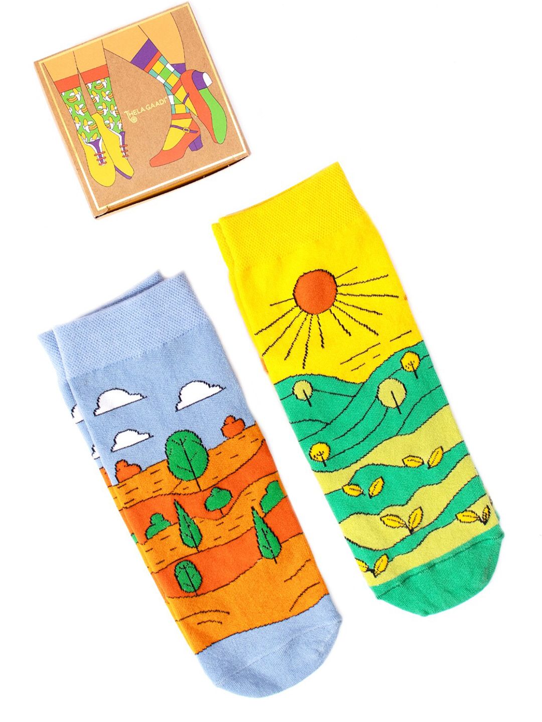 Thela Gaadi Unisex Pack Of 2 Patterned Above Ankle-Length Socks