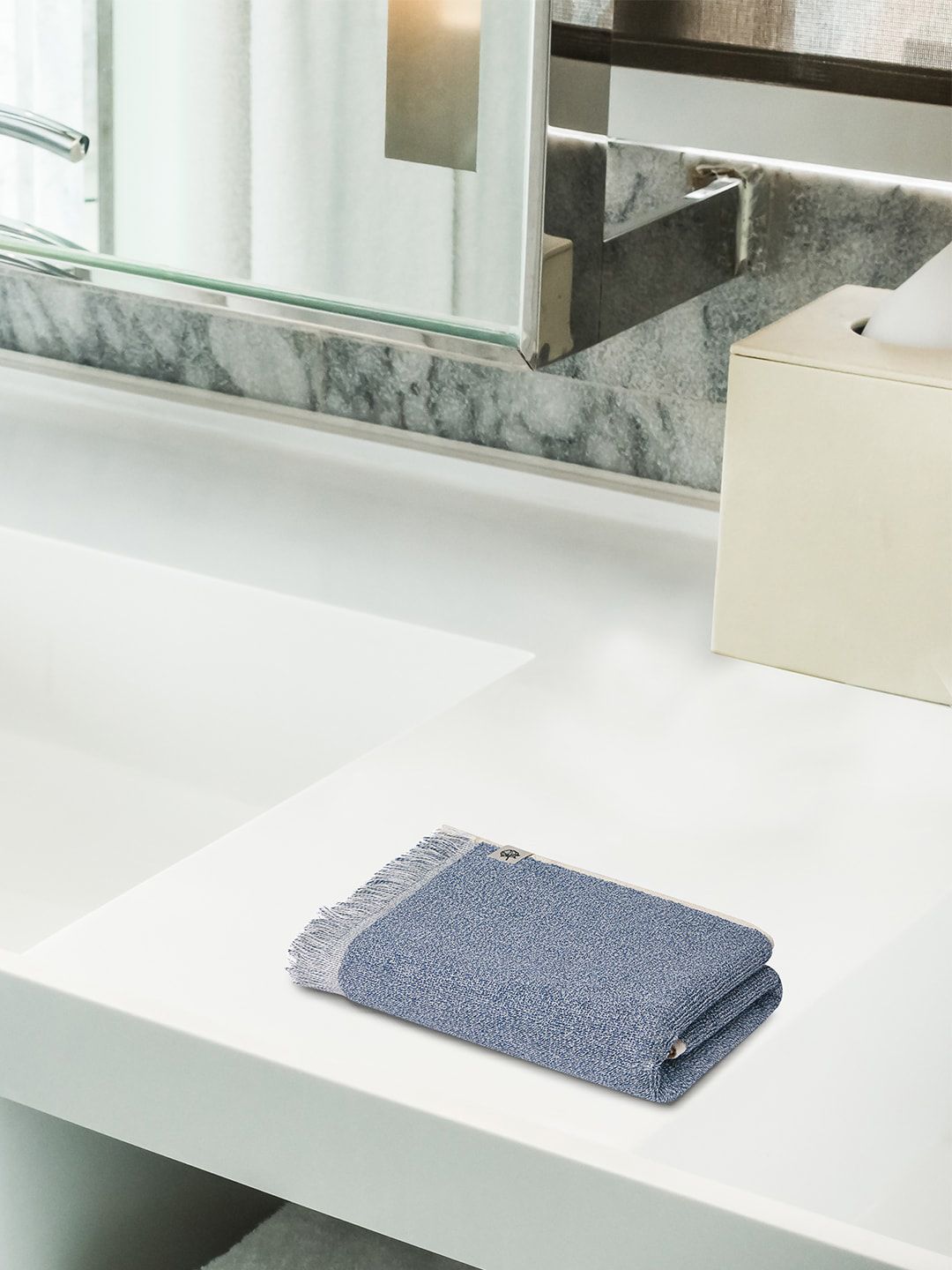 Himeya Darn IT Melange Navy Blue 520 GSM Organic Cotton Hand Towel