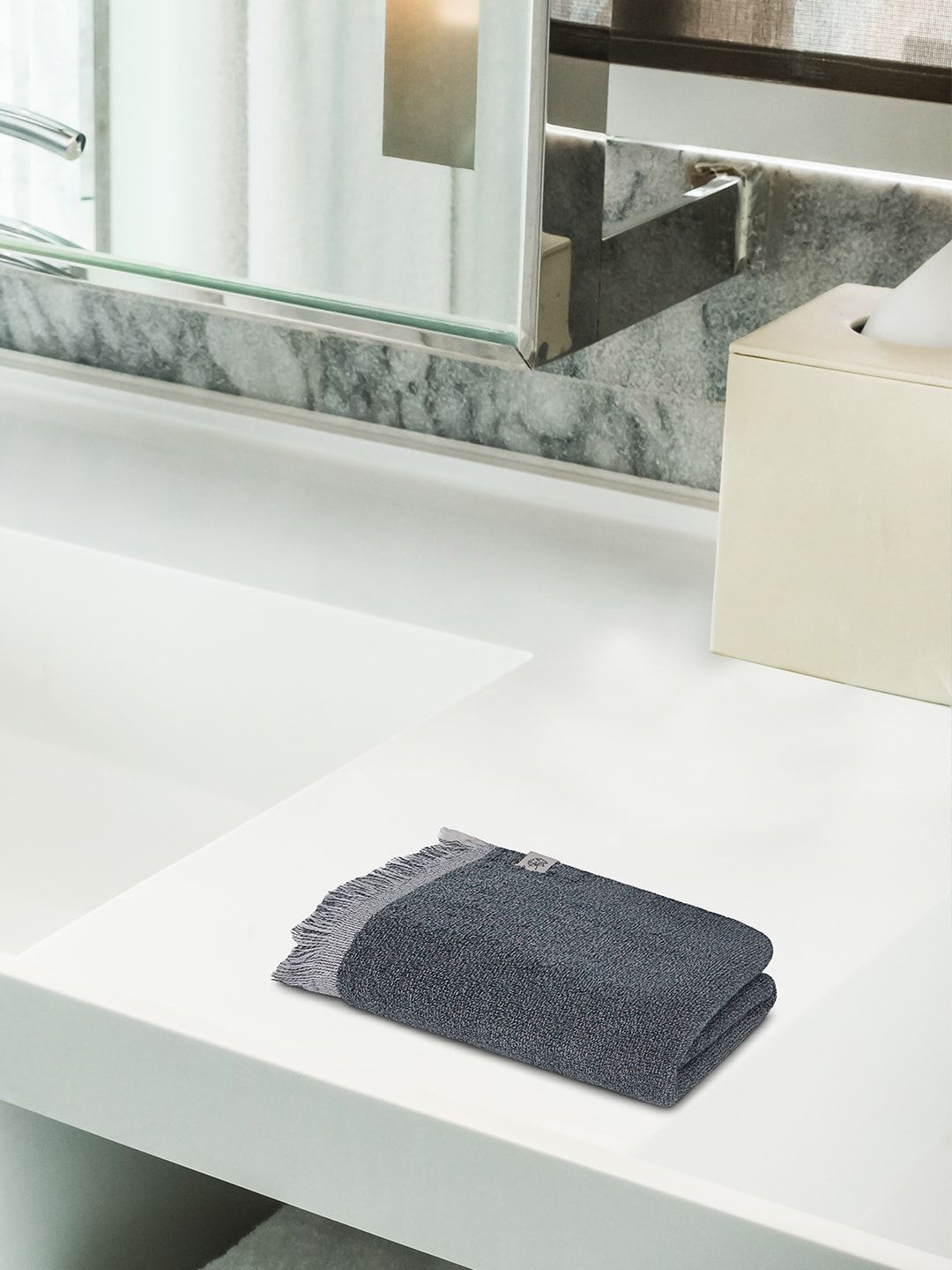 Himeya Darn IT Melange  Charcoal Grey 520GSM Organic Cotton Hand Towel