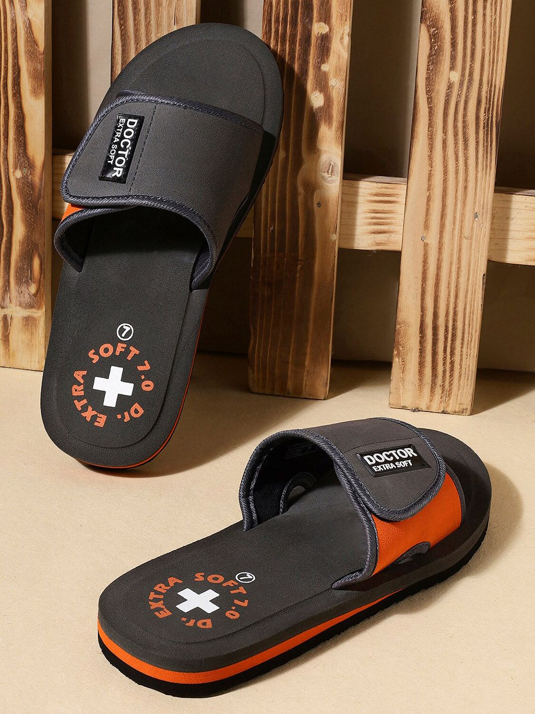 DOCTOR EXTRA SOFT Men Orthopedic Printed Sliders With Velcro Strap