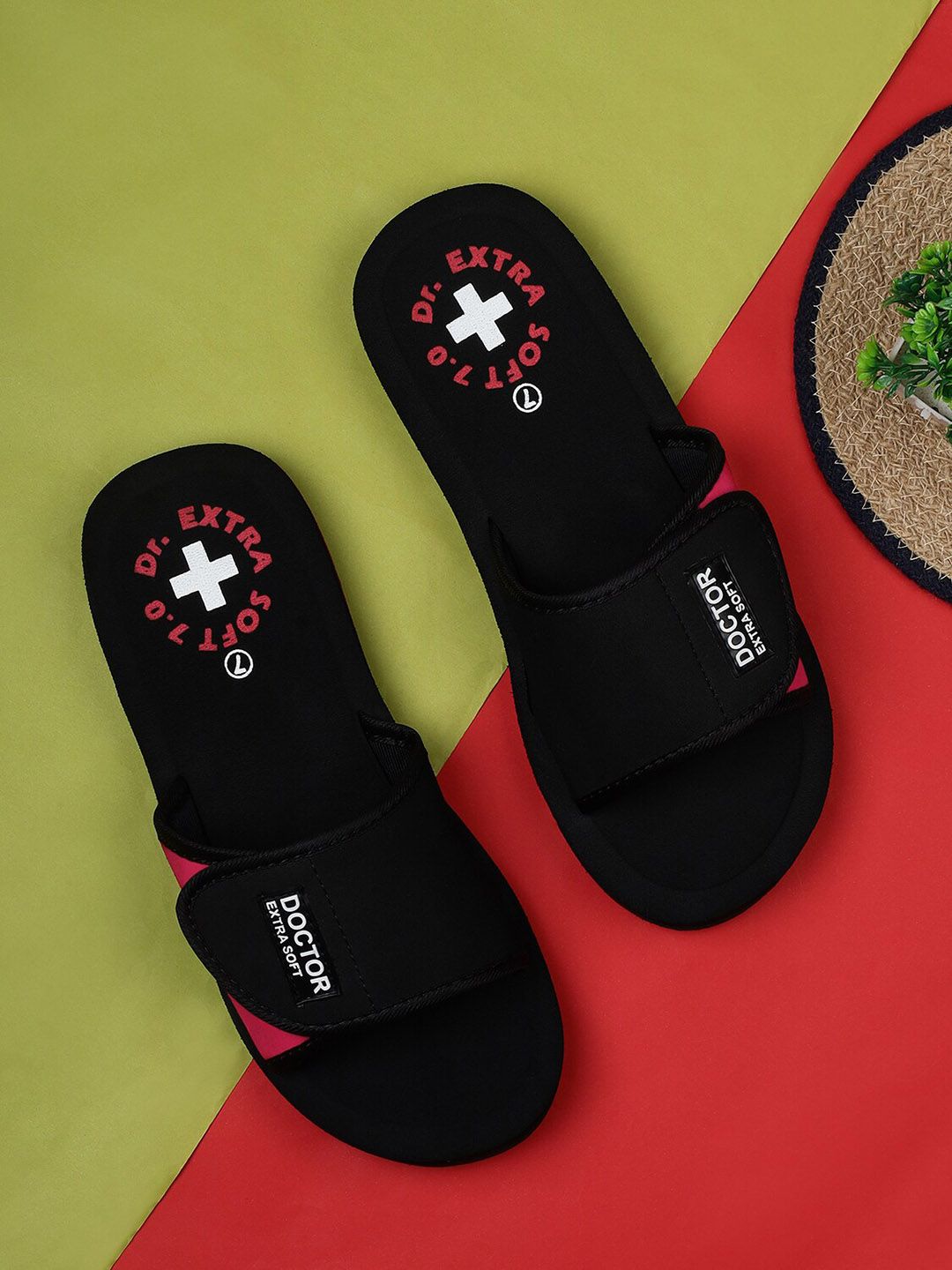 DOCTOR EXTRA SOFT Men Orthopedic Printed Sliders With Velcro Strap