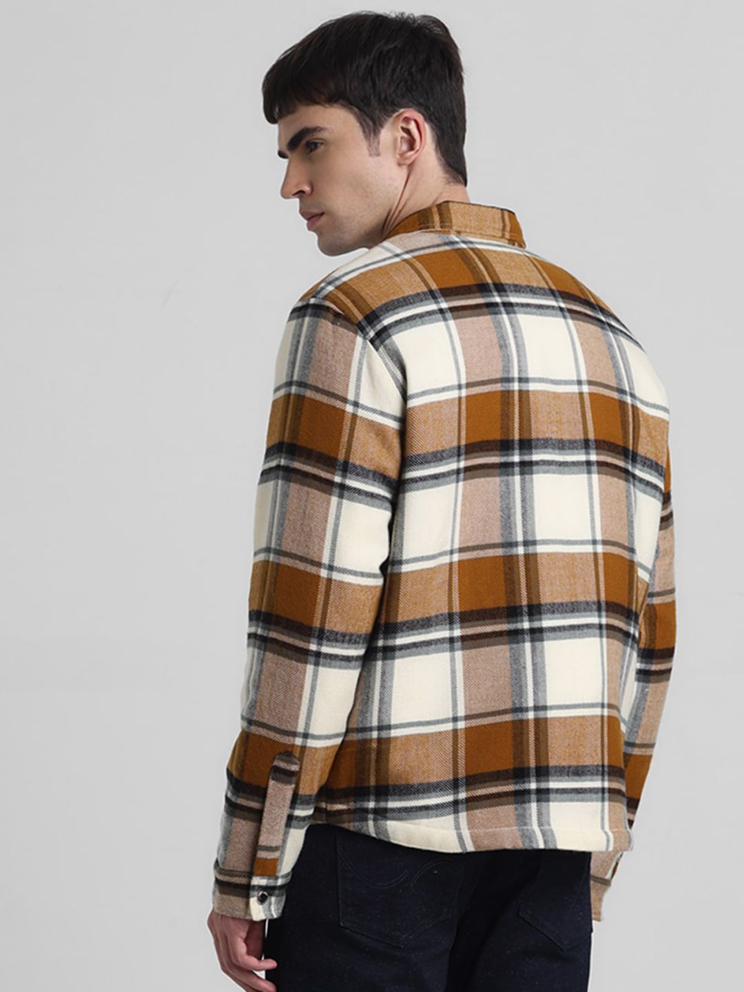 Buy Jack & Jones Men Beige Checked Woollen Reversible Quilted