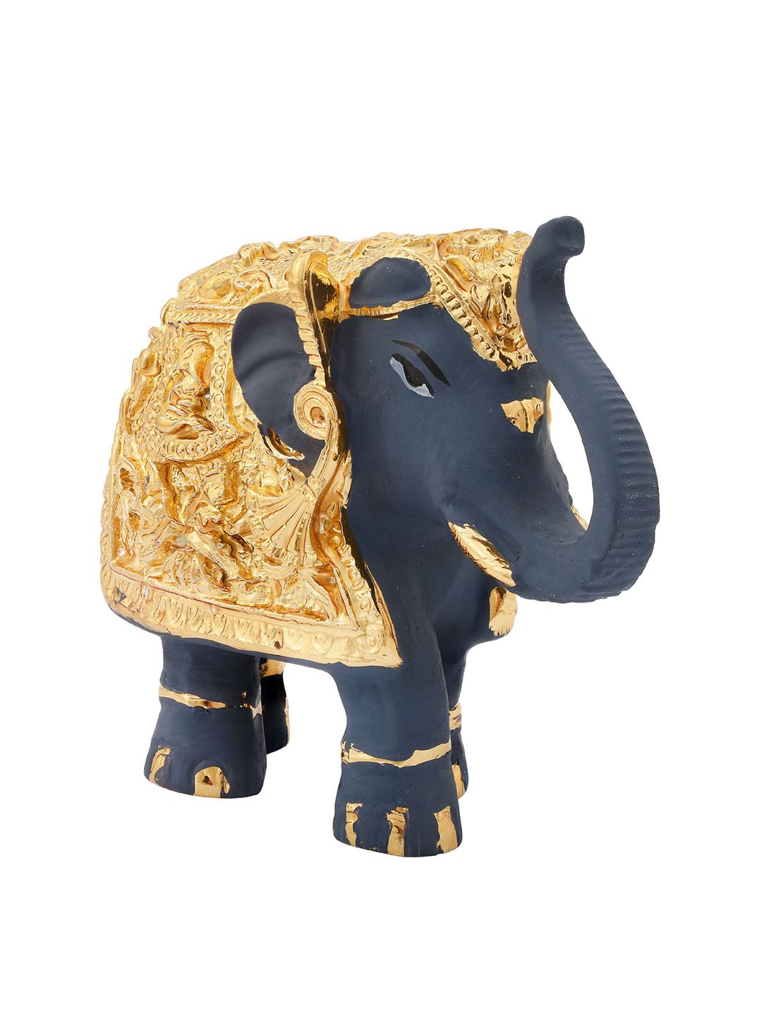 MEMOIR Elephant Black Brass Metallic Living Room Medium Showpiece - 8 Inches