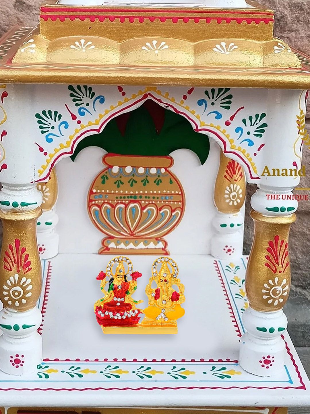 MEMOIR Lakshmi Ganesh Red Brass Metallic Prayer Room Small Showpiece - 1.7 Inches