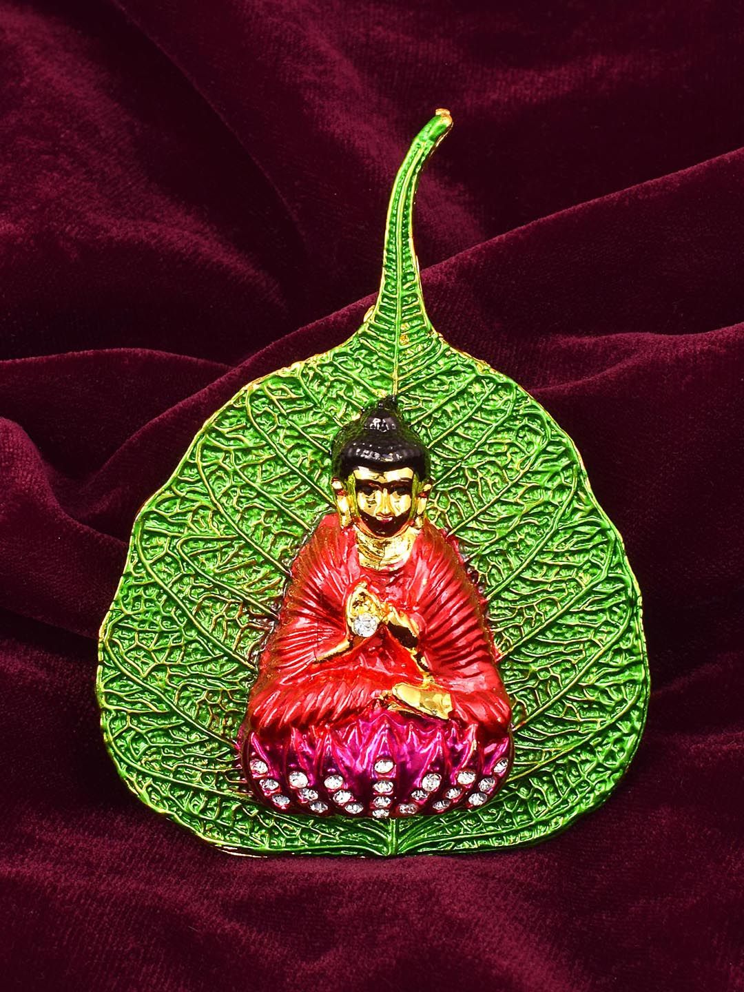 MEMOIR Enamel Buddhist Green Brass Metallic Prayer Room Small Showpiece - 4 Inches