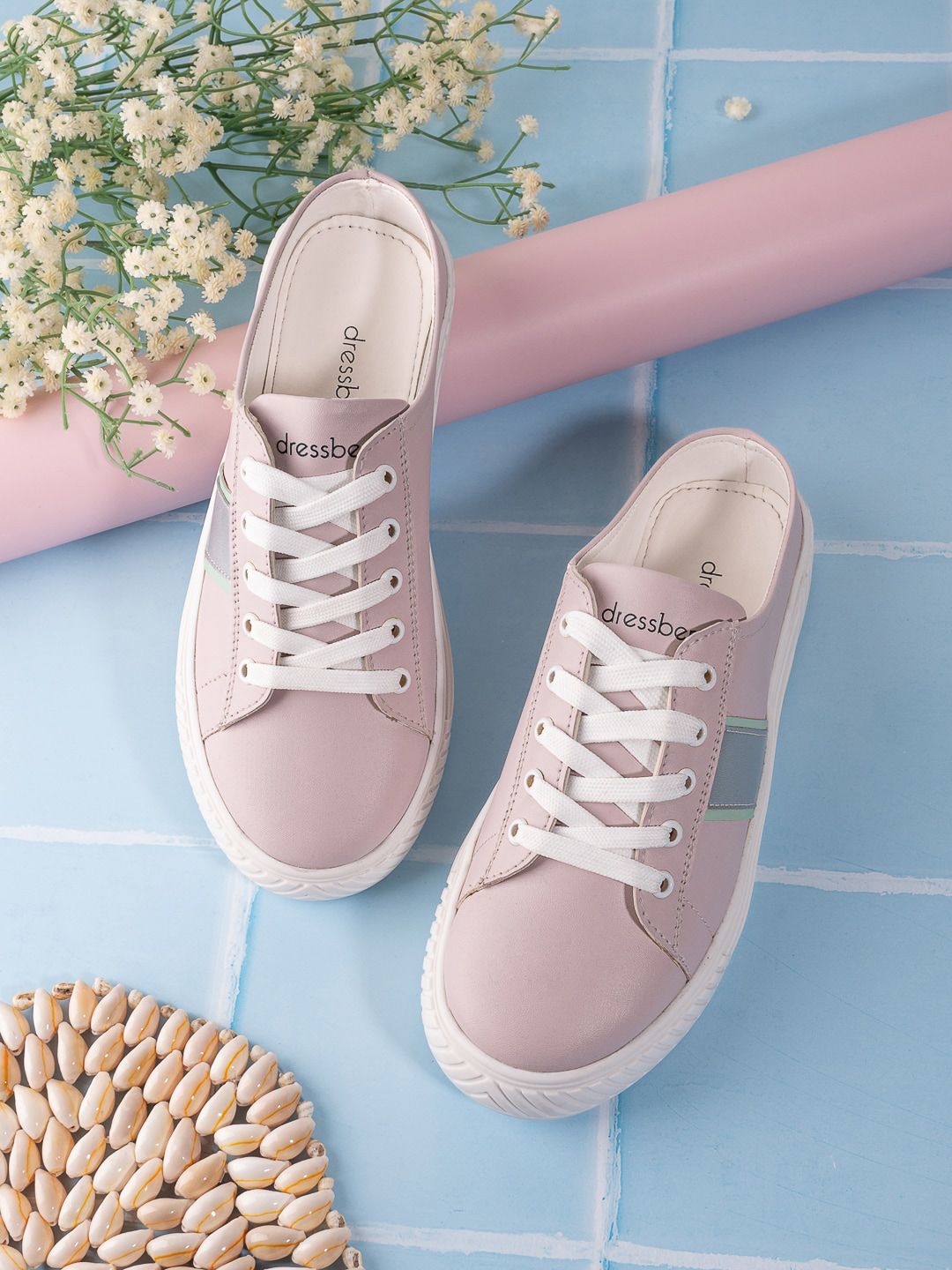 DressBerry Women Pink & White Comfort Insole Mule Sneakers