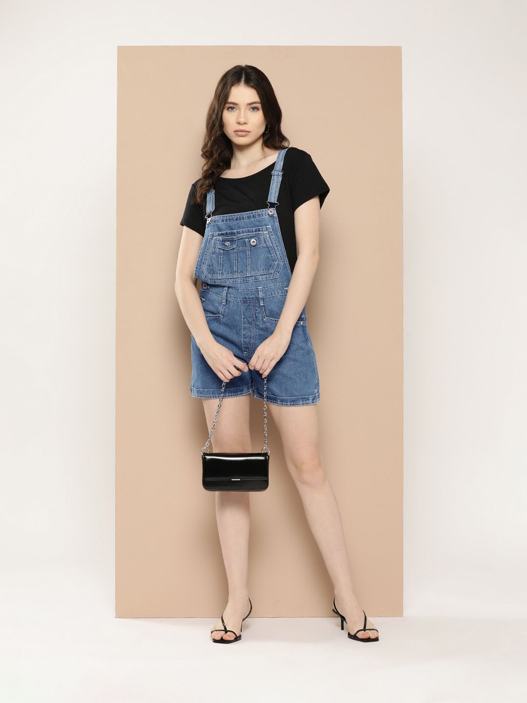 Chemistry Women Solid Cotton Denim Dungaree